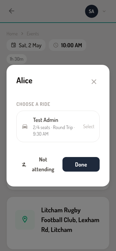 Book a ride dialog