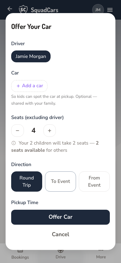 Offer to drive dialog
